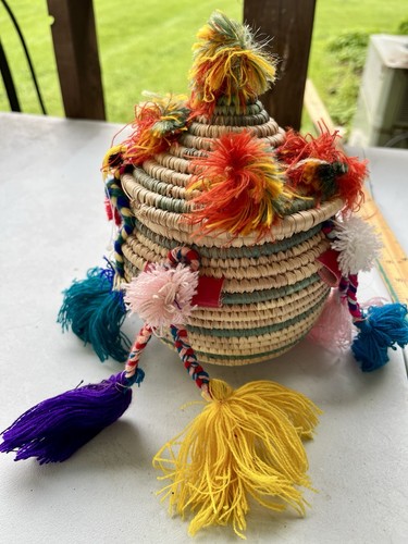 Moroccan handmade straw lidded - moroccan,
